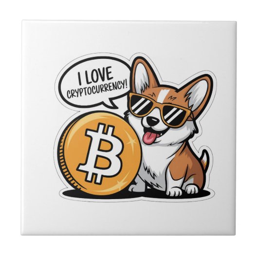 Carreau Corgi Cool Aime la Cryptomonnaie (Devant)