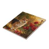 Carreau Corgi dans les Roses V (Côté)