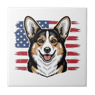 Carreau Corgi Patriotique Drapeau Américain Design Vectori
