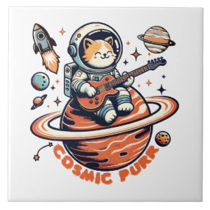 Carreau Cosmic Purr - Chaton Guitariste Astro