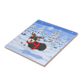 Carreau Costume de renne de Noël Corgi noir mignon (Côté)