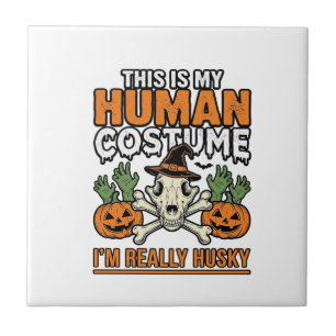 Carreau Costume Humain Husky Drôle T-Shirt Halloween Chien