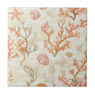Carreau Côtière rustique - Coquillages, Poissons étoilés, 