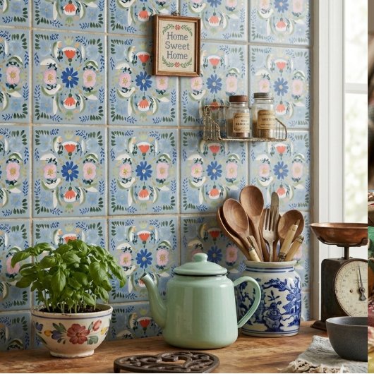 Carreau Cottage Floral Bleu Hollandais