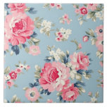 Carreau Cottage Roses roses sur Arrière - plan bleu<br><div class="desc">Elégant et romantique motif floral transparent avec des roses pastel de style cottage rose avec des fleurs sauvages blancs et roses sur arrière - plan bleu ciel clair.</div>