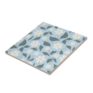 Carreau Cottagecore Ciel Bleu & Blanc Floral Daisy