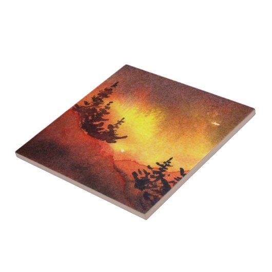 Carreau Coucher de soleil art original Pine Tree Tile (Côté)