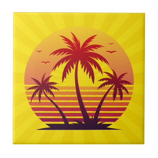 Carreau Coucher de soleil avec palmiers Vector-98805 (Devant)