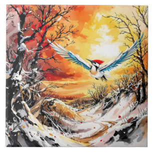 Carreau Coucher de soleil de pic forestier mignon Imaginai