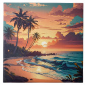 Carreau Coucher de soleil de plage tropicale large (Devant)