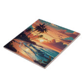 Carreau Coucher de soleil de plage tropicale large (Côté)