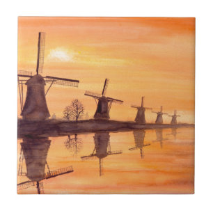 Carreau Coucher de soleil des moulins à vent - Peinture d'
