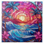 Carreau Coucher de soleil rose de l'île tropicale Vitrail (Devant)