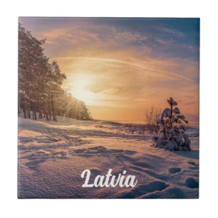 Carreau Coucher de soleil sur la côte de la mer d'hiver