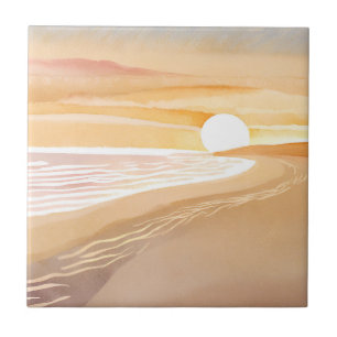 Carreau Coucher de soleil sur la plage aquarelle Beau ja