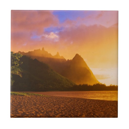 Carreau Coucher de soleil sur la plage dorée, Hawaï (Devant)