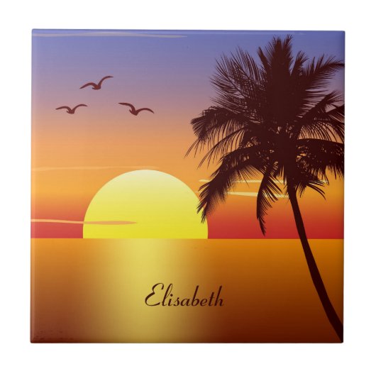 Carreau Coucher de soleil sur la plage tropicale (Devant)