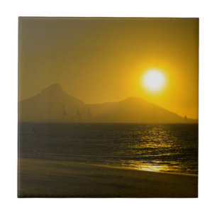 Carreau Coucher de soleil sur l'océan de la montagne de la