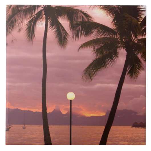 Carreau Coucher de soleil sur Moorea depuis la plage de So (Devant)