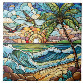 Carreau Coucher de soleil tropical au style verre tendu su (Devant)