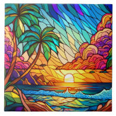 Carreau Coucher de soleil tropical au style verre tendu su (Devant)