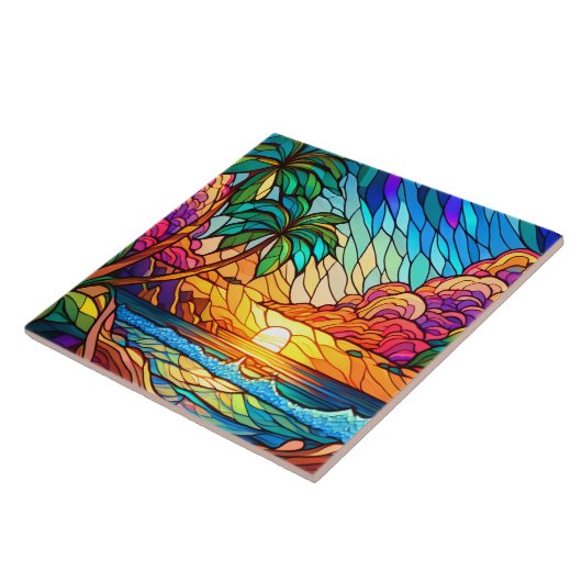 Carreau Coucher de soleil tropical au style verre tendu su (Côté)