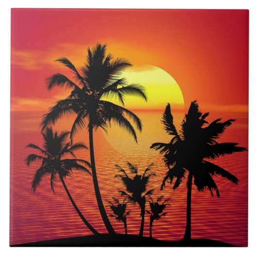 Carreau coucher de soleil tropical, belle illustration, (Devant)
