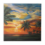 Carreau Coucher de soleil tropical étonnant<br><div class="desc">"Superbe Coucher de soleil tropical II" de Carolee Vitaletti. Il dispose d'un coucher de soleil sur les arbres et l'eau sur la plage.</div>