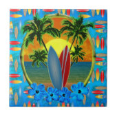 Carreau Coucher du soleil et planches de surf (Devant)