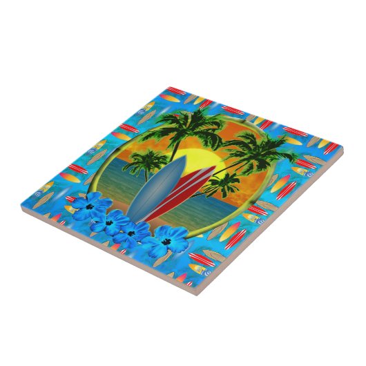 Carreau Coucher du soleil et planches de surf (Côté)