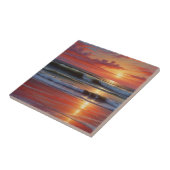 Carreau Coucher Rouge Océan Peinture de paysage marin (Côté)