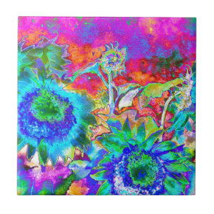 Carreau Couleur d'eau abstraite de tournesol bleu