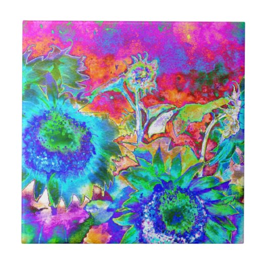 Carreau Couleur d'eau abstraite de tournesol bleu (Devant)