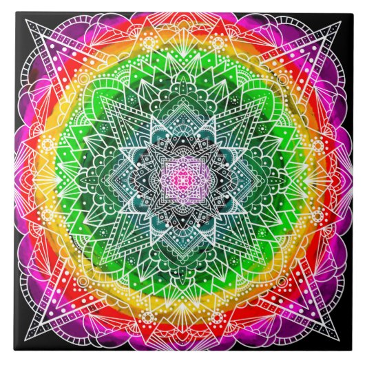 Carreau Couleur éclaté Rainbow Prism Mandala (Devant)