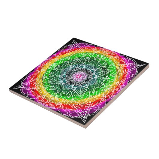 Carreau Couleur éclaté Rainbow Prism Mandala (Côté)