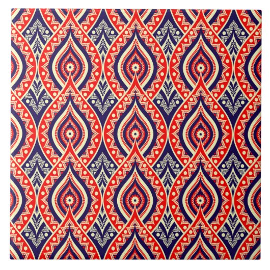 Carreau Couleur ethnique rouge-or motif de style fleur ind (Devant)