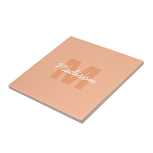 Carreau Couleur pêche pastel cool avec nom de monogramme p