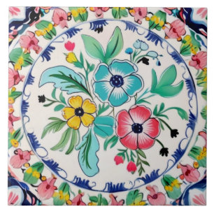 Carreau Couleurs estivales espagnoles Fleurs florales rose