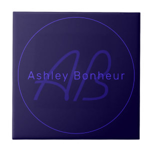 Carreau Couleurs Violet Foncé Modernes Nom et Monogramme