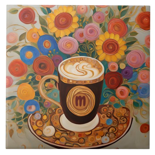 Carreau Coupe de café monogramme floral gras Boho (Devant)