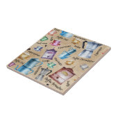 Carreau Coupes de café Aquarelle Retro Motif sans couture (Côté)