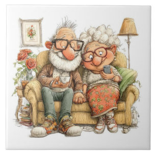 Carreau Couple âgé assis sur un canapé