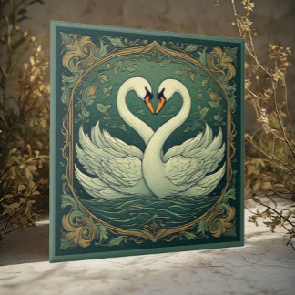 Carreau Couple de cygnes Art nouveau Accent mural vert for