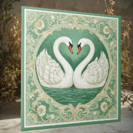 Carreau Couple de cygnes Art nouveau motifs floraux de lac
