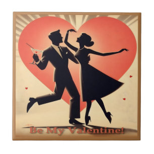 Carreau Couple de danseurs de la Saint-Valentin Mid Centur