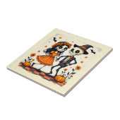Carreau Couple de squelette d'Halloween mignon en orange (Côté)