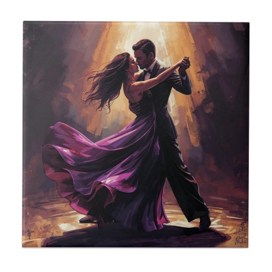Carreau Couple de Tango Romantique Élégant Design de Danse (Devant)