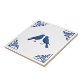 Carreau Couple d'oiseau Delft Blue and White Floral Corner (Côté)