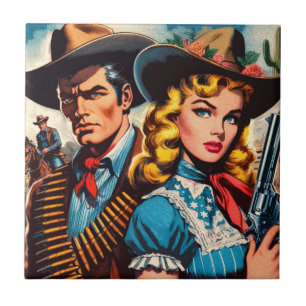 Carreau Couple du Far West Bandes Dessinées Rétro