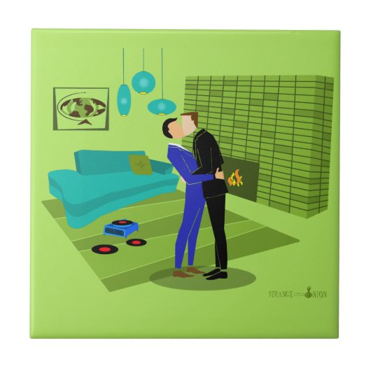 Carreau Couple gay rétro en amour (Devant)